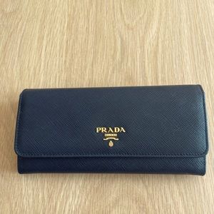 Prada navy blue long wallet